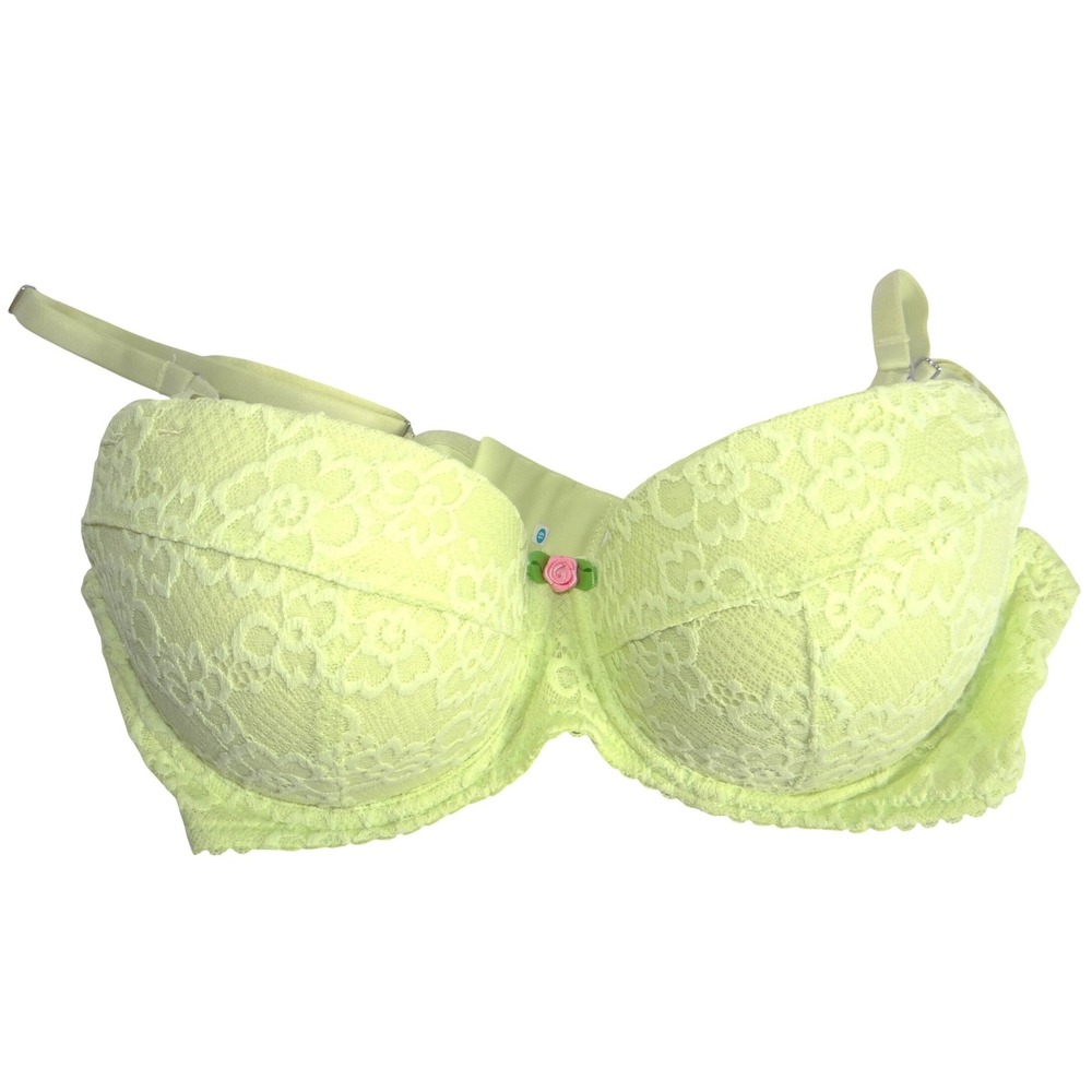 Parade Lime Green Floral Lace Balconette Bra Underwire Padded Rose PR257W Size M